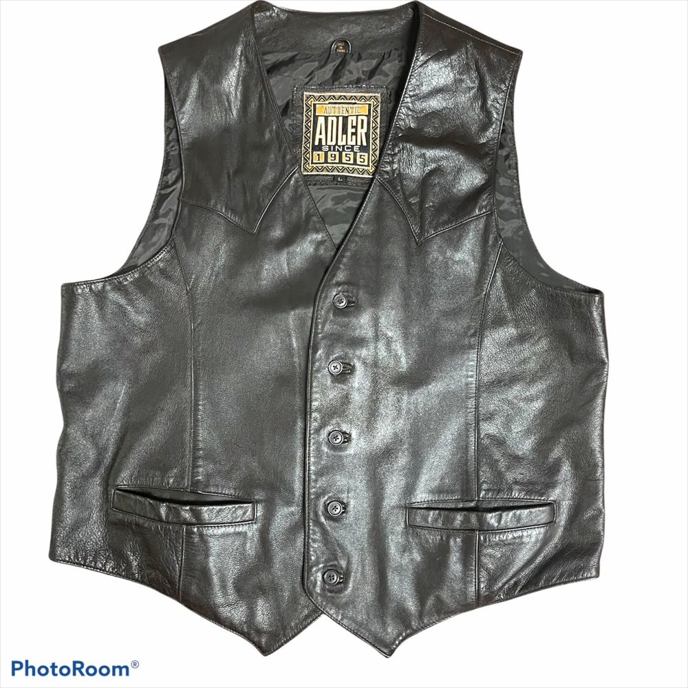 Adler Vintage leather button moto vest brown L - Picture 12 of 16
